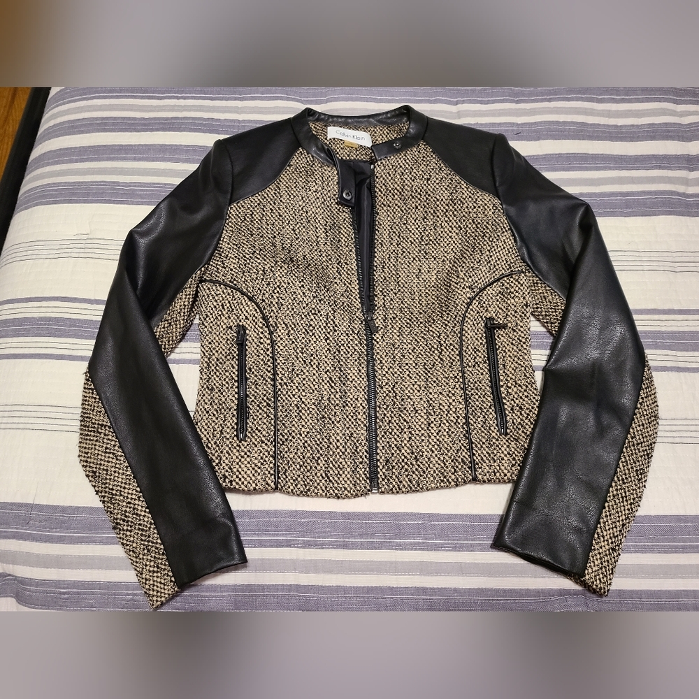Calvin Klein Tweed/Leather Blazer/Moto Jacket